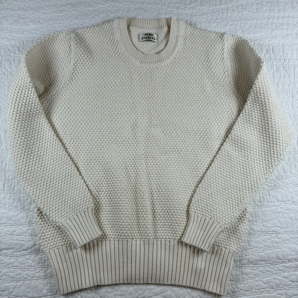 Acne Studios Waffle Knit Sweater M Cream Cotton Textured Designer Luxury *note